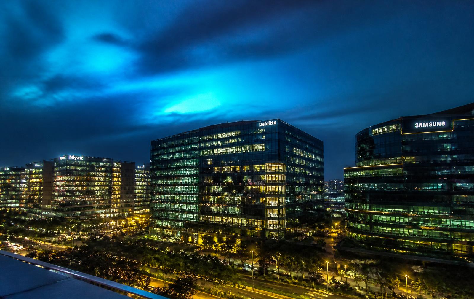 India technology business district skyline at dusk